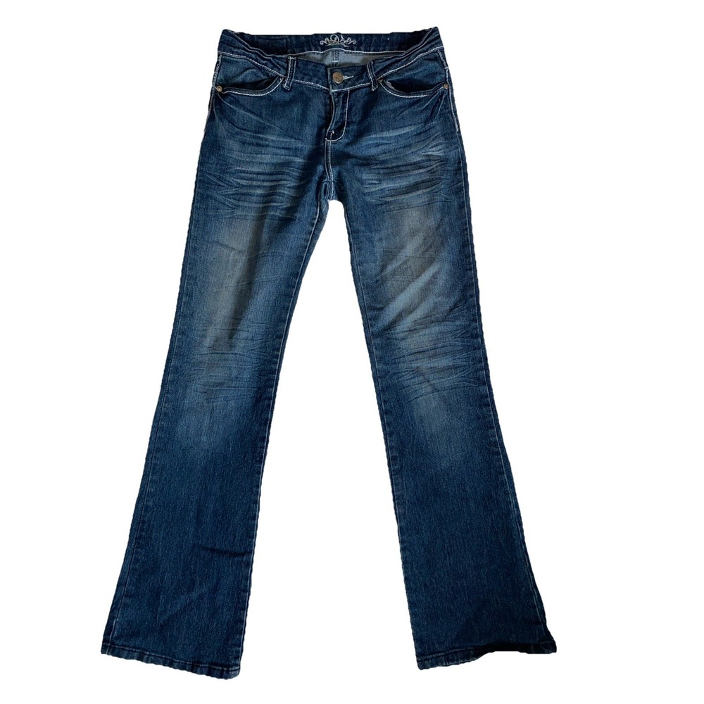Do Denim Bootcut Jeans Womens Juniors 7 Blue Flap Pockets Embroidered Rhinestone